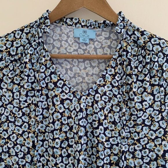 CeCe Floral Frill Puff Sleeve Blouse XS NEW NWT Blue - Picture 3 of 9